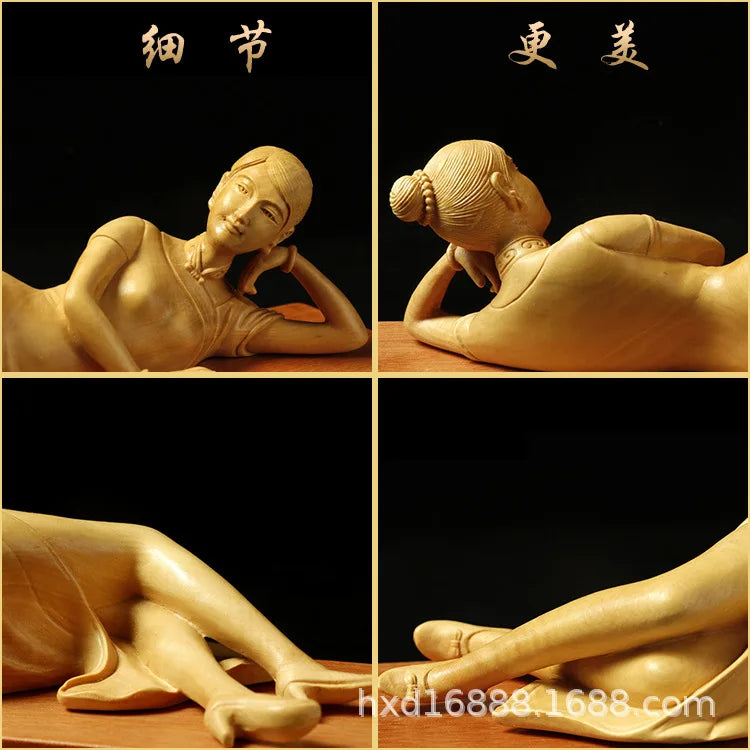 Factory wholesale boxwood wood carving beauty new Chinese home decoration study room living room decoration crafts