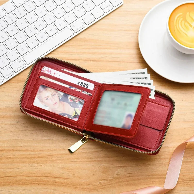 Fahion PU Leather Women Wallet Zipper Short Coin Purse Female Multi Function Card Holders Luxury Ladies Money Clip