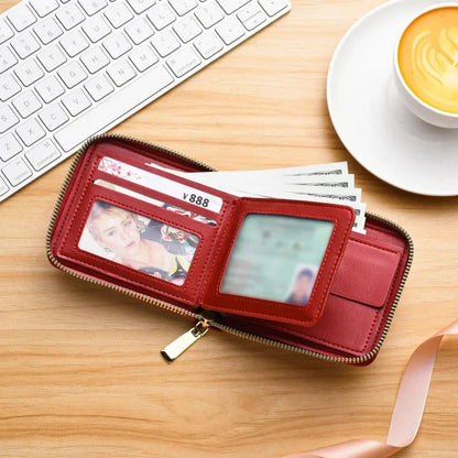 Fahion PU Leather Women Wallet Zipper Short Coin Purse Female Multi Function Card Holders Luxury Ladies Money Clip