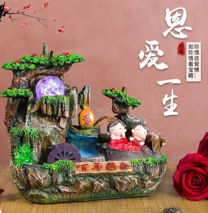 Fake mountain big Atomizing humidifier and fengshui wheel humidifier home decoration craft gift room office fortune  wedding