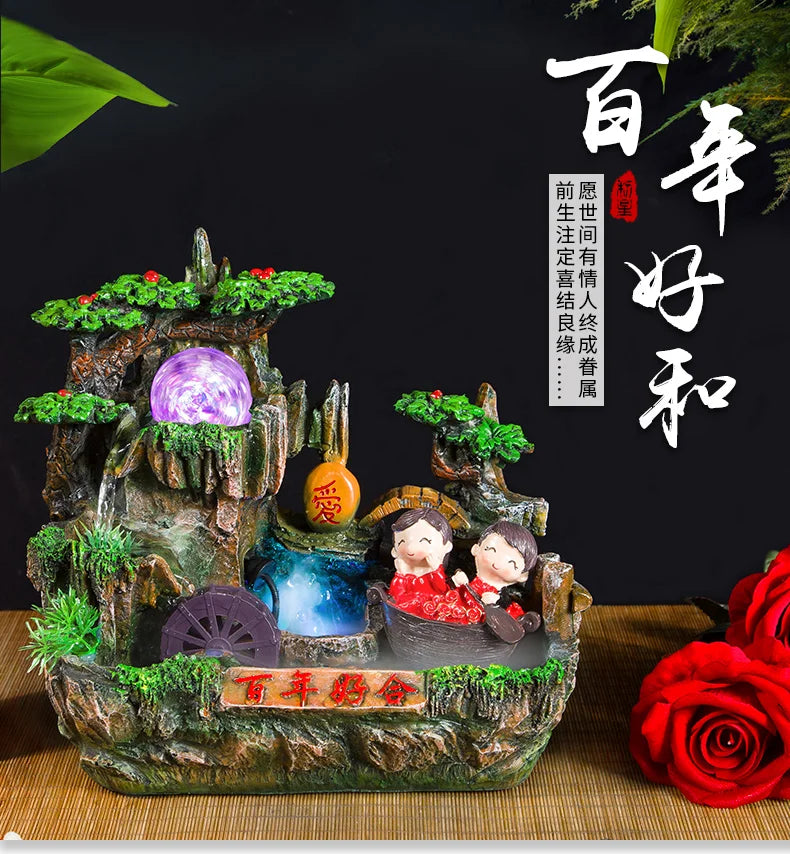 Fake mountain big Atomizing humidifier and fengshui wheel humidifier home decoration craft gift room office fortune  wedding
