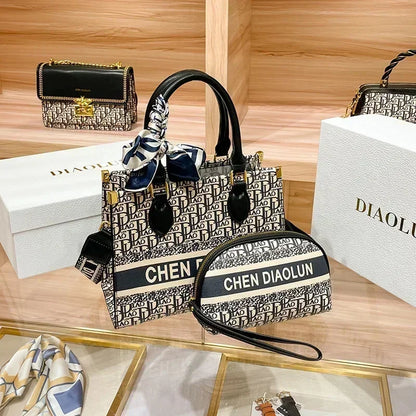 Famous Designer Luxury Brand Women Leather Handbags High Quality Embroidery Large Capacity Casual Totes Fashion Shoulder Bags