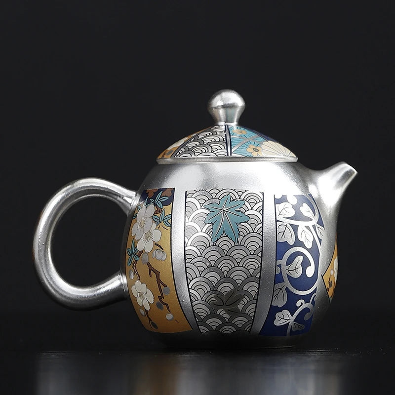 Famous Master Gilt Silver Handmade Teapot Tea Infuser Single Pot Large Pure Hand-painted Retro Japanese Kung Fu Teapot Set Bar