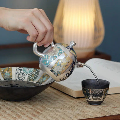 Famous Master Gilt Silver Handmade Teapot Tea Infuser Single Pot Large Pure Hand-painted Retro Japanese Kung Fu Teapot Set Bar