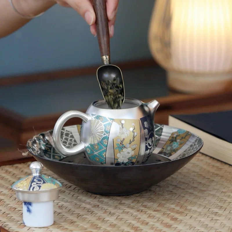 Famous Master Gilt Silver Handmade Teapot Tea Infuser Single Pot Large Pure Hand-painted Retro Japanese Kung Fu Teapot Set Bar