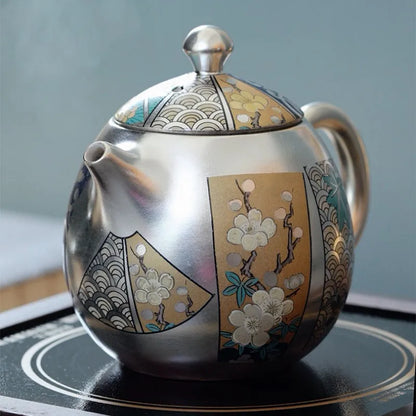 Famous Master Gilt Silver Handmade Teapot Tea Infuser Single Pot Large Pure Hand-painted Retro Japanese Kung Fu Teapot Set Bar