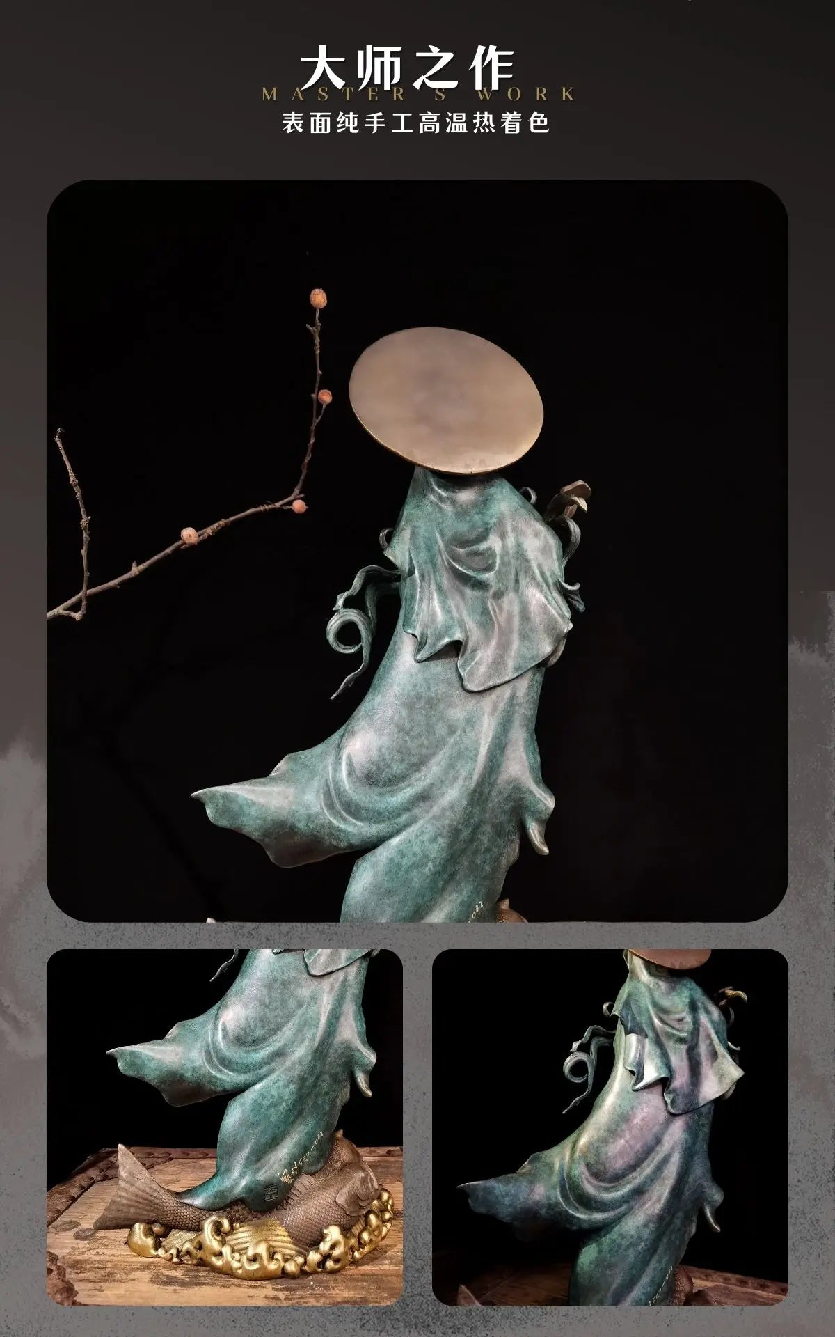 Famous sculptor Collectible works Nanhai Guanyin goddess bronze Sculpture ART home office Bar business Decorative Buddha statue