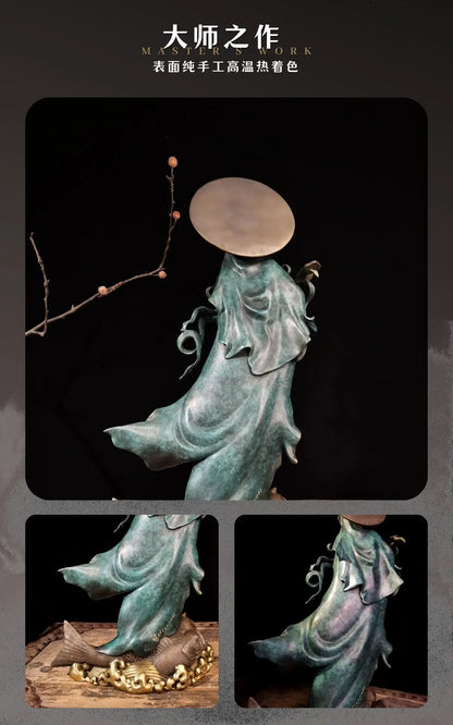 Famous sculptor Collectible works Nanhai Guanyin goddess bronze Sculpture ART home office Bar business Decorative Buddha statue