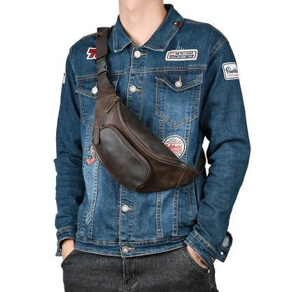 Fanny Waist Pack Belt Bag For Genuine Leather Travel Retro Crazy Horse Cowhide Male Sling Cross body Chest Hip Bum Bags Purse