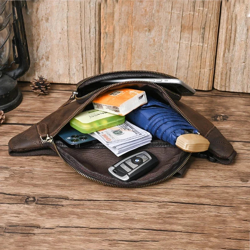 Fanny Waist Pack Belt Bag For Genuine Leather Travel Retro Crazy Horse Cowhide Male Sling Cross body Chest Hip Bum Bags Purse