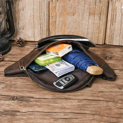 Fanny Waist Pack Belt Bag For Genuine Leather Travel Retro Crazy Horse Cowhide Male Sling Cross body Chest Hip Bum Bags Purse