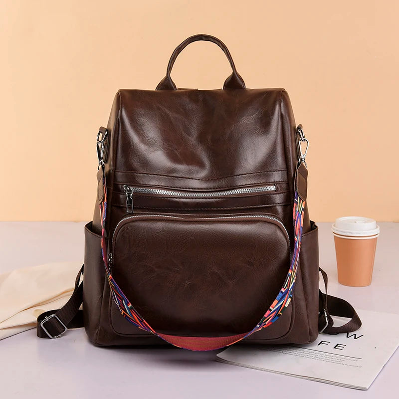 Fashion Anti-theft Women Backpacks Leather Female Bagpack Schoolbag For College Student Girls Ladies Large Capacity School Bag