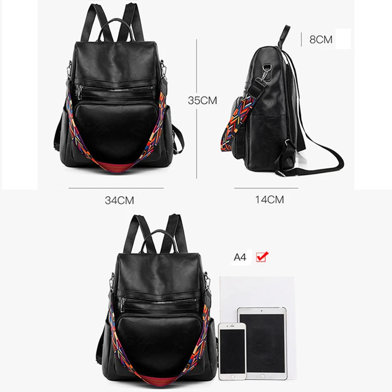 Fashion Anti-theft Women Backpacks Leather Female Bagpack Schoolbag For College Student Girls Ladies Large Capacity School Bag
