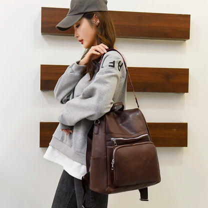 Fashion Anti-theft Women Backpacks Leather Female Bagpack Schoolbag For College Student Girls Ladies Large Capacity School Bag
