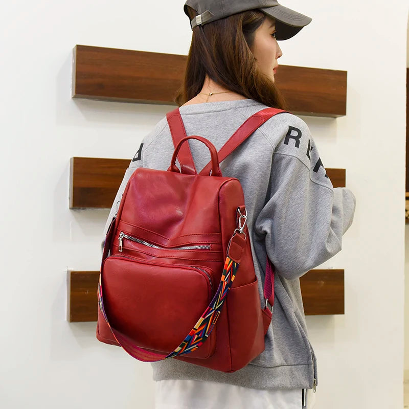 Fashion Anti-theft Women Backpacks Leather Female Bagpack Schoolbag For College Student Girls Ladies Large Capacity School Bag