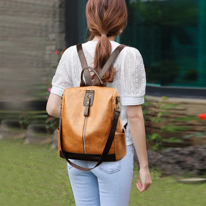 Fashion Anti-theft backpack Woman High Quality PU Leather Backpack Female Travel Backpack Ladies Large Capacity Shoulder Handbag