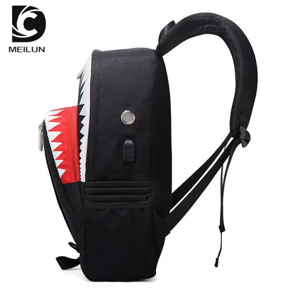 Fashion Backpack USB Charging Night Luminous Shark Laptop Backpack Students Chest Bag Teenagers School Bags Travel Bag