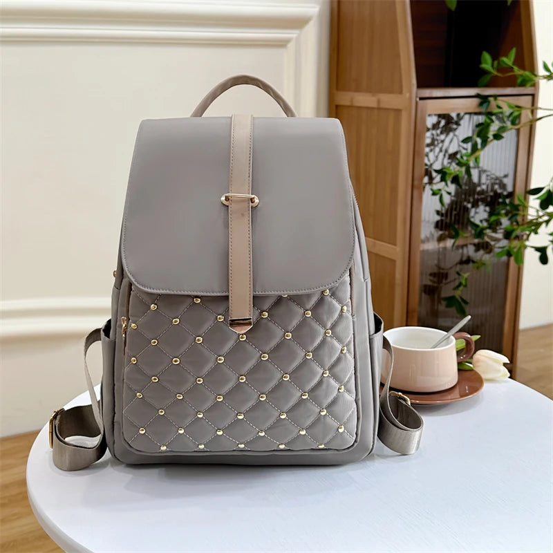 Fashion Backpacks Women High Quality Nylon Rivet Backpack Female Big Travel Back Bag School Bags for Teenage Girls Shoulder Bag