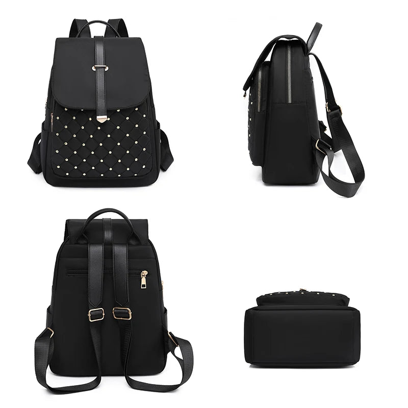Fashion Backpacks Women High Quality Nylon Rivet Backpack Female Big Travel Back Bag School Bags for Teenage Girls Shoulder Bag