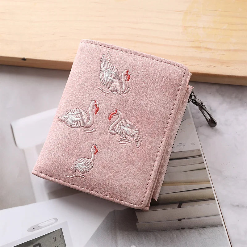 Fashion Bird Embroidered Wallet 2 Folding Purse for Women Girls Small Hasp Slim Coin Pocket Purse Female Designer Wallets
