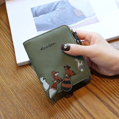 Fashion Bird Embroidered Wallet 2 Folding Purse for Women Girls Small Hasp Slim Coin Pocket Purse Female Designer Wallets