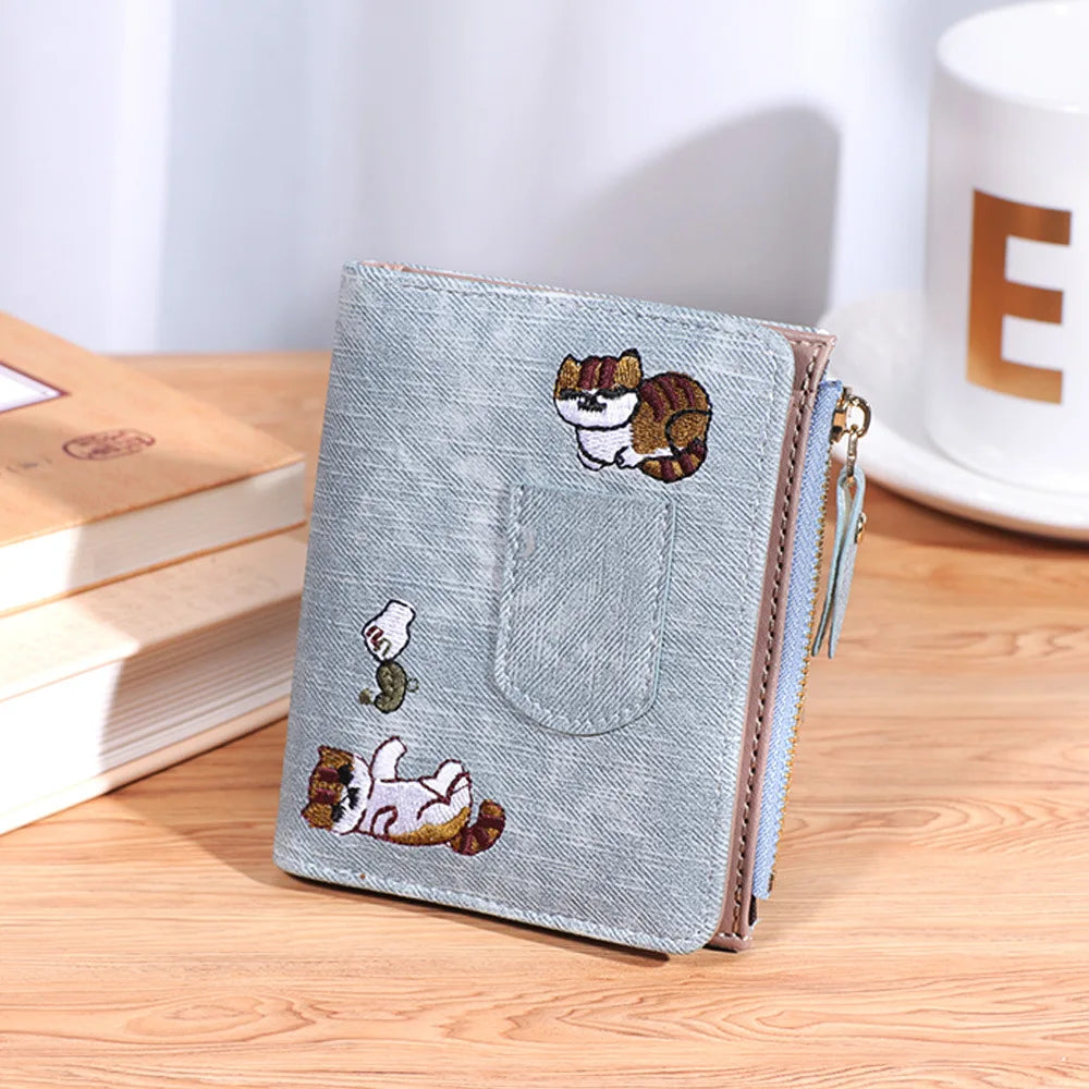 Fashion Bird Embroidered Wallet 2 Folding Purse for Women Girls Small Hasp Slim Coin Pocket Purse Female Designer Wallets
