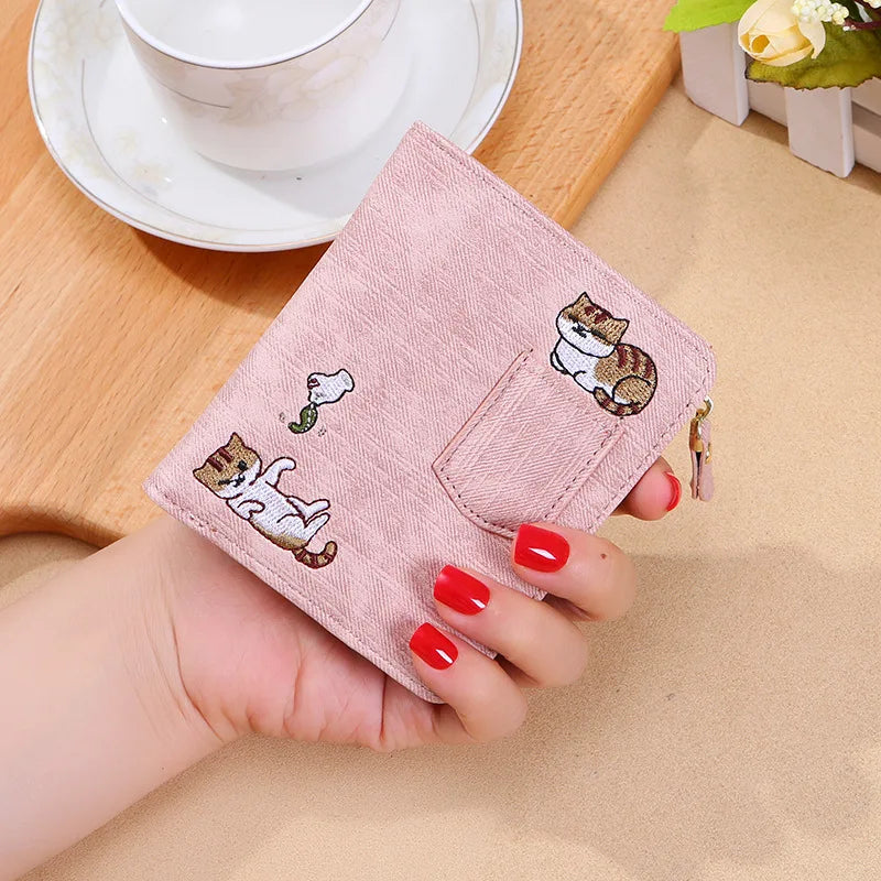 Fashion Bird Embroidered Wallet 2 Folding Purse for Women Girls Small Hasp Slim Coin Pocket Purse Female Designer Wallets