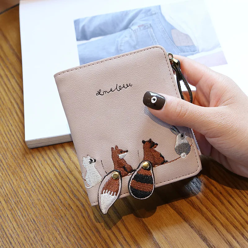 Fashion Bird Embroidered Wallet 2 Folding Purse for Women Girls Small Hasp Slim Coin Pocket Purse Female Designer Wallets