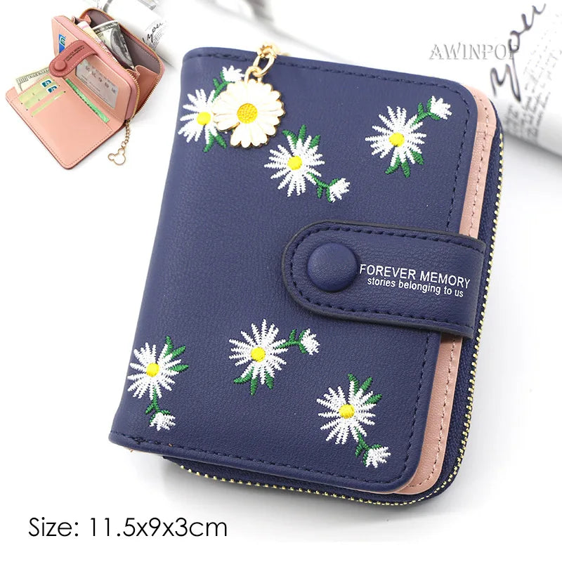 Fashion Bird Embroidered Wallet 2 Folding Purse for Women Girls Small Hasp Slim Coin Pocket Purse Female Designer Wallets