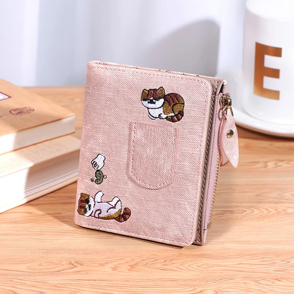 Fashion Bird Embroidered Wallet 2 Folding Purse for Women Girls Small Hasp Slim Coin Pocket Purse Female Designer Wallets
