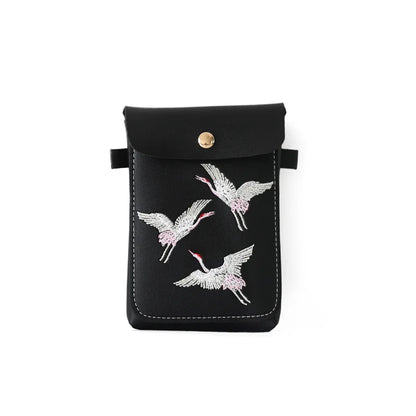 Fashion Bird Embroidery Mobile Phone Bagls for Women Girls Small Crossbody Bags Pu Leather Mini Messenger Bags Ladies Hand Bags