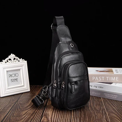 Fashion Black Men's Chest Business Leather Crossbody Multi-Functional Male Shoulder Large Capacity Messenger Bag