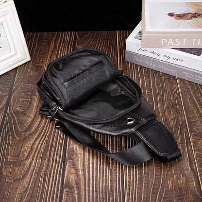 Fashion Black Men's Chest Business Leather Crossbody Multi-Functional Male Shoulder Large Capacity Messenger Bag