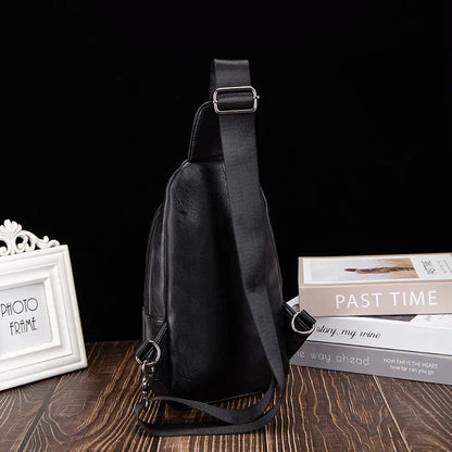 Fashion Black Men's Chest Business Leather Crossbody Multi-Functional Male Shoulder Large Capacity Messenger Bag