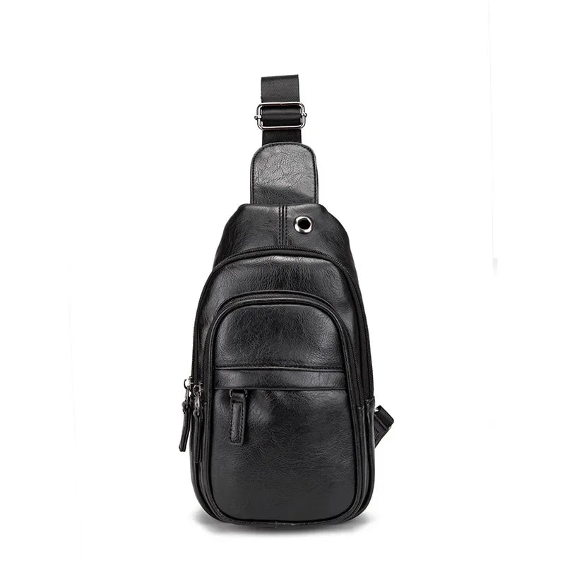 Fashion Black Men's Chest Business Leather Crossbody Multi-Functional Male Shoulder Large Capacity Messenger Bag