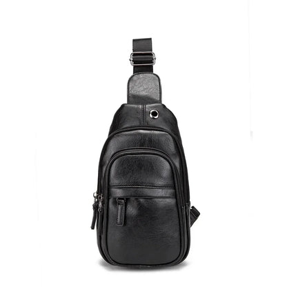 Fashion Black Men's Chest Business Leather Crossbody Multi-Functional Male Shoulder Large Capacity Messenger Bag