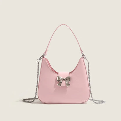 Fashion Bow Handbags Female 2024 New Chain Underarm Shoulder Bag Niche Designer Elegant Commuter Light Luxury Bolsas Mujer
