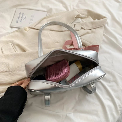 Fashion Bowknot Ribbon Women Handbag Female Casual Solid Color Soft PU Leather Hand Bags High-capacity Shoulder Bags Sac A Main