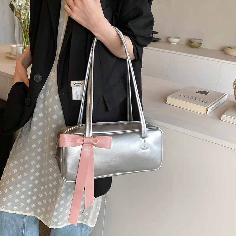 Fashion Bowknot Ribbon Women Handbag Female Casual Solid Color Soft PU Leather Hand Bags High-capacity Shoulder Bags Sac A Main