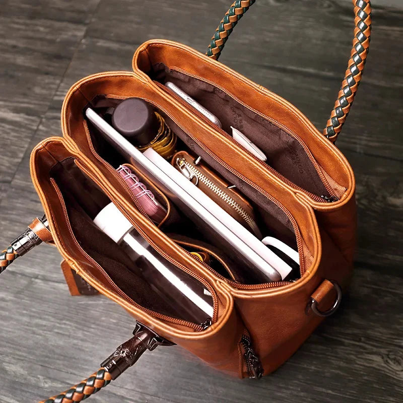 Fashion Brand Women's Shoulder New Retro Arm-in-arm Woven Contrast Handbag Three-layer Large-capacity Female Crossbody Bag