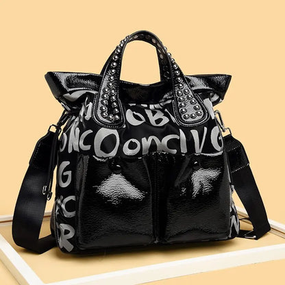 Fashion Branded Rivet Letter Women Handbag High Quality Leather Luxury Shoulder Bags Designer Large Capacity Black Messenger Bag