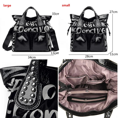 Fashion Branded Rivet Letter Women Handbag High Quality Leather Luxury Shoulder Bags Designer Large Capacity Black Messenger Bag
