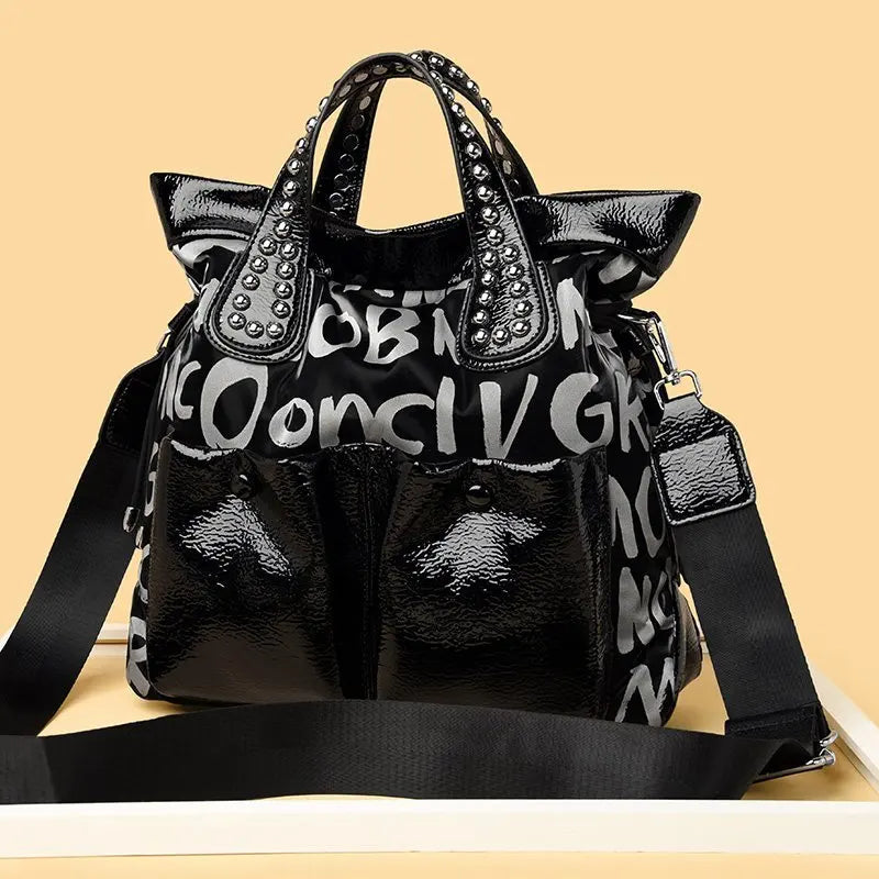 Fashion Branded Rivet Letter Women Handbag High Quality Leather Luxury Shoulder Bags Designer Large Capacity Black Messenger Bag