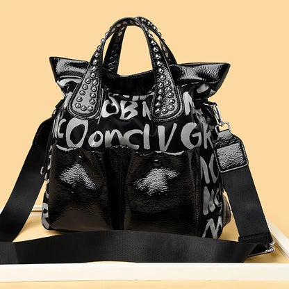 Fashion Branded Rivet Letter Women Handbag High Quality Leather Luxury Shoulder Bags Designer Large Capacity Black Messenger Bag
