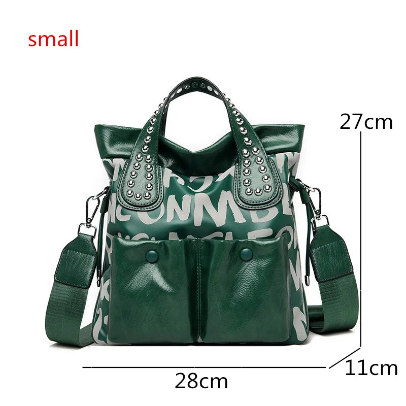 Fashion Branded Rivet Letter Women Handbag High Quality Leather Luxury Shoulder Bags Designer Large Capacity Black Messenger Bag