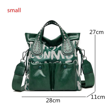Fashion Branded Rivet Letter Women Handbag High Quality Leather Luxury Shoulder Bags Designer Large Capacity Black Messenger Bag