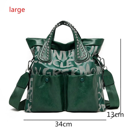 Fashion Branded Rivet Letter Women Handbag High Quality Leather Luxury Shoulder Bags Designer Large Capacity Black Messenger Bag