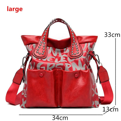 Fashion Branded Rivet Letter Women Handbag High Quality Leather Luxury Shoulder Bags Designer Large Capacity Black Messenger Bag