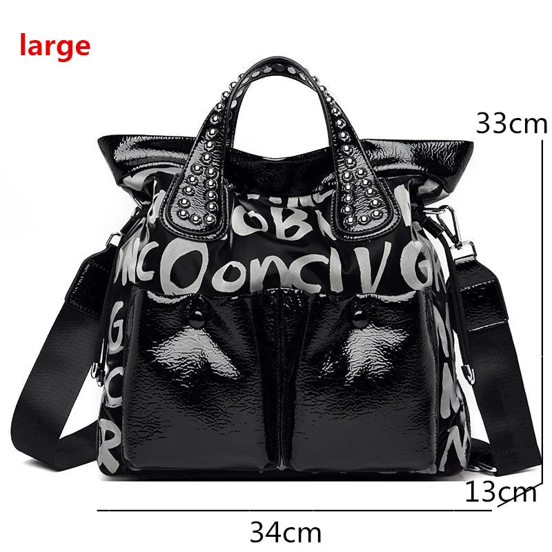 Fashion Branded Rivet Letter Women Handbag High Quality Leather Luxury Shoulder Bags Designer Large Capacity Black Messenger Bag