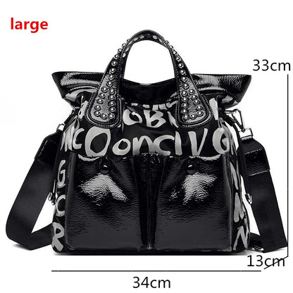 Fashion Branded Rivet Letter Women Handbag High Quality Leather Luxury Shoulder Bags Designer Large Capacity Black Messenger Bag
